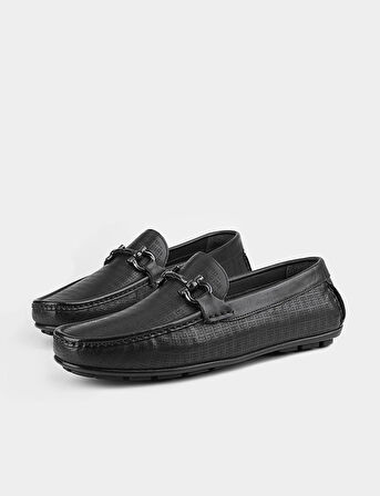 Erkek Hakiki Deri Toka Aksesuarlı Siyah Loafer Ayakkabı