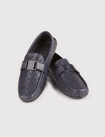 Hakiki Deri Kauçuk Tabanlı Lacivert Erkek Loafer Ayakkabı