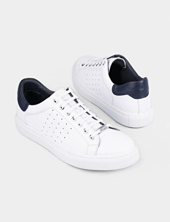 Cabani Hakiki Deri Beyaz Bağcıklı Erkek Spor Ayakkabı