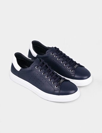Cabani Hakiki Deri Lacivert Bağcıklı Erkek Spor Ayakkabı