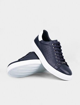 Cabani Hakiki Deri Lacivert Bağcıklı Erkek Spor Ayakkabı