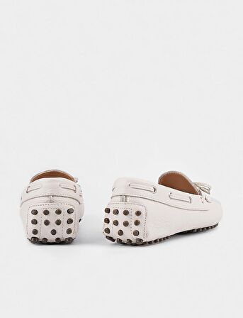 Fiyonk Bağcıklı Hakiki Deri Bej Kadın Loafer Ayakkabı