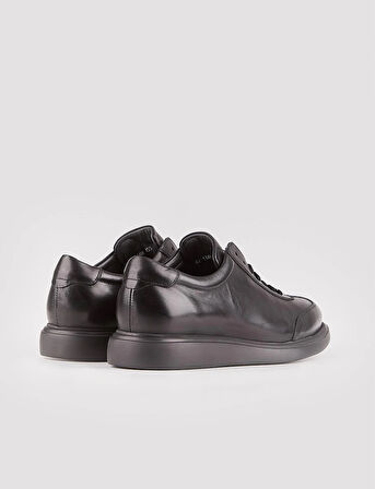 Sneaker Hakiki Deri Siyah Bağcıklı Erkek Günlük Ayakkabı