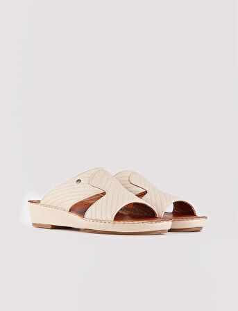 Hakiki Deri Bej Erkek Terlik