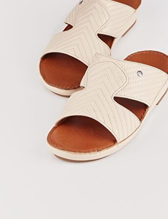 Hakiki Deri Bej Erkek Terlik