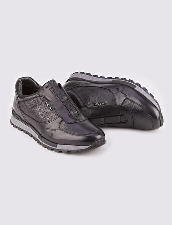 Kürklü Hakiki Deri Siyah Erkek Spor Ayakkabı