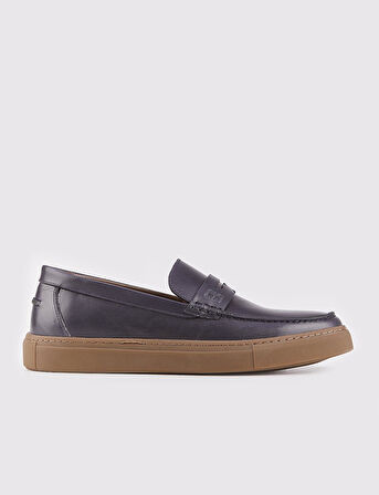 Erkek Hakiki Deri Lacivert Loafer Ayakkabı