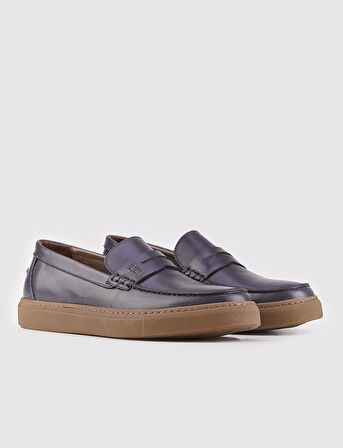 Erkek Hakiki Deri Lacivert Loafer Ayakkabı
