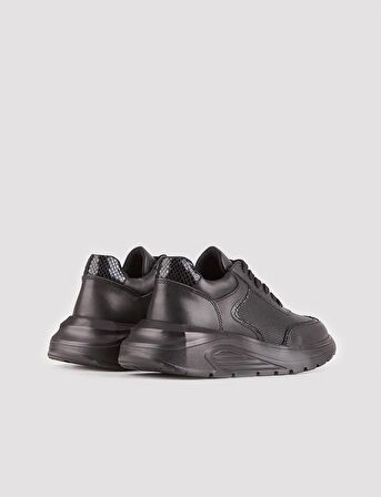 Hakiki Deri Siyah Bağcıklı Kadın Sneaker Spor Ayakkabı