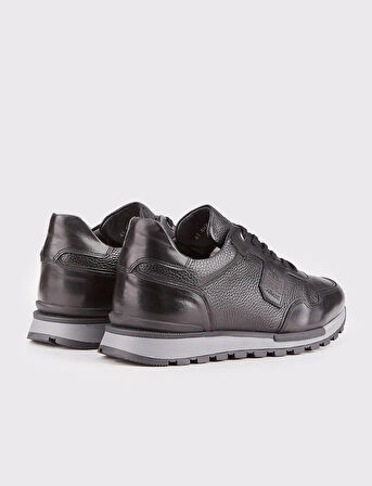Erkek Hakiki Deri Siyah Kürklü Bağcıklı Sneaker Spor Ayakkabı