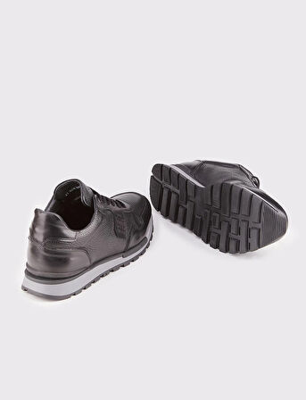 Erkek Hakiki Deri Siyah Kürklü Bağcıklı Sneaker Spor Ayakkabı