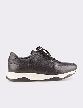 Hakiki Deri Siyah Kürklü Bağcıklı Erkek Sneaker Spor Ayakkabı