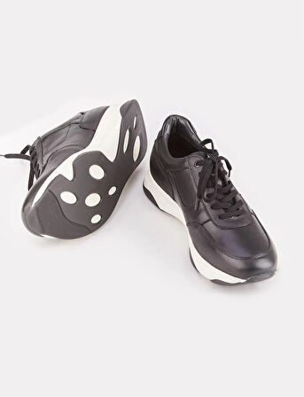 Hakiki Deri Siyah Kürklü Bağcıklı Erkek Sneaker Spor Ayakkabı