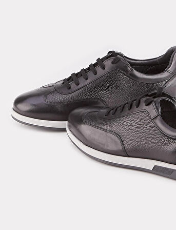 Erkek Hakiki Deri Kauçuk Taban Siyah Bağcıklı Günlük Ayakkabı