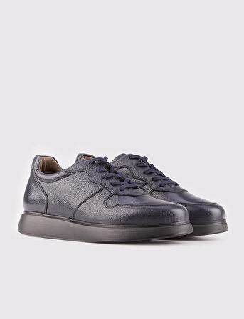 Hakiki Deri Lacivert Bağcıklı Sneaker Erkek Spor Ayakkabı