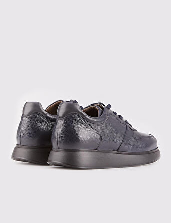 Hakiki Deri Lacivert Bağcıklı Sneaker Erkek Spor Ayakkabı