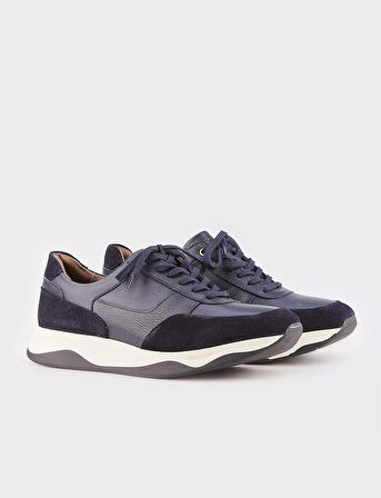 Erkek Hakiki Deri Lacivert Bağcıklı Spor Ayakkabı