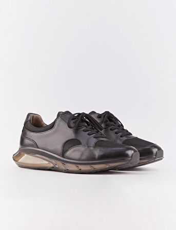 Hakiki Deri Light Tpu Taban Siyah Erkek Bağcıklı Sneaker Spor Ayakkabı