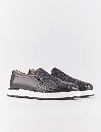 Hakiki Deri Örgülü Siyah Bağcıklı Erkek Günlük Ayakkabı