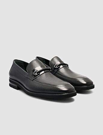 %100 Hakiki Deri Siyah Toka Detaylı Erkek Loafer