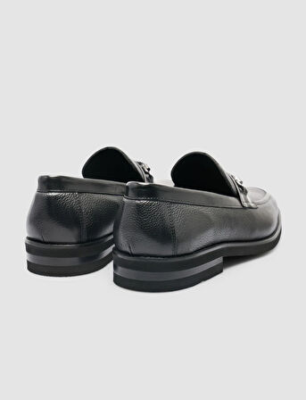 %100 Hakiki Deri Siyah Toka Detaylı Erkek Loafer