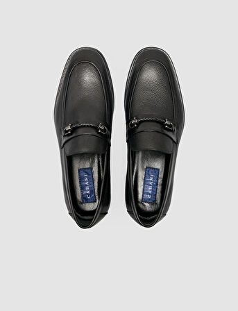 %100 Hakiki Deri Siyah Toka Detaylı Erkek Loafer