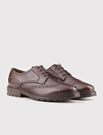 Erkek Hakiki Deri Light Kauçuk Tabanlı Kahverengi Bağcıklı Günlük Ayakkabı