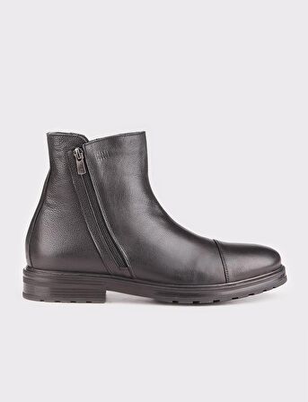 Hakiki Deri Kauçuk Tabanlı Siyah Fermuarlı Erkek Günlük Bot