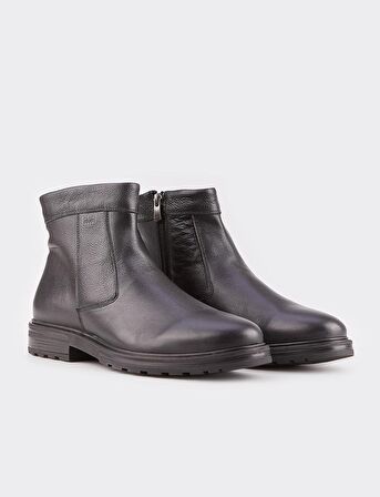 Erkek Hakiki Deri Siyah Fermuarlı Günlük Bot