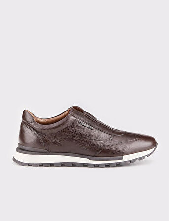 Erkek Hakiki Deri Kahverengi Sneaker Spor Ayakkabı
