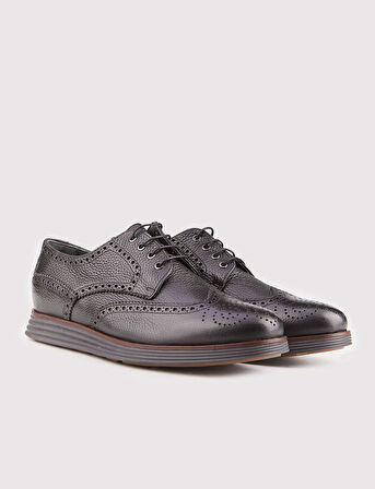 Hakiki Deri Eva Tabanlı Siyah Bağcıklı Erkek Günlük Ayakkabı