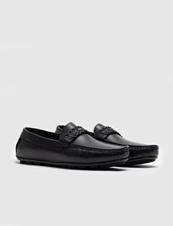 Hakiki Deri Siyah Tokalı Erkek Loafer