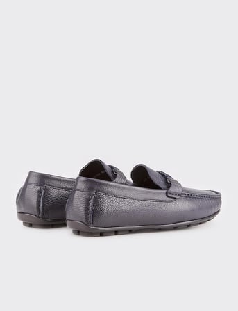 Hakiki Deri Kauçuk Tabanlı Lacivert Erkek Loafer