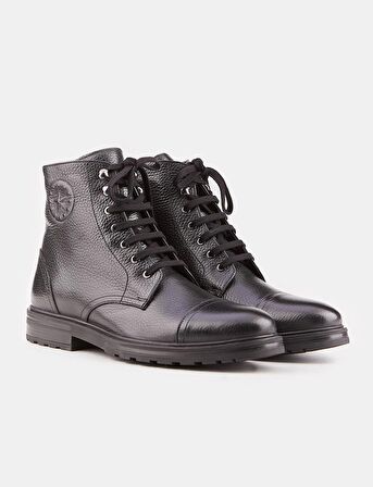 Erkek Hakiki Deri Siyah Bağcıklı Fermuarlı Günlük Bot