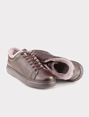 Hakiki Deri Kahverengi Bağcıklı Kürklü Erkek Spor Ayakkabı