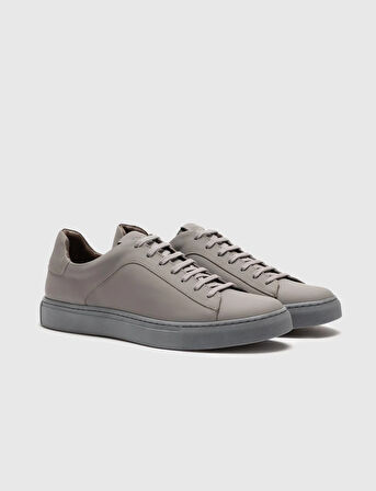 Hakiki Deri Gri Bağcıklı Erkek Sneaker Ayakkabı