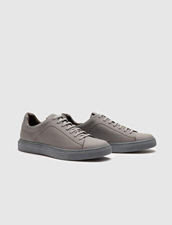 Hakiki Deri Gri Bağcıklı Erkek Sneaker Ayakkabı