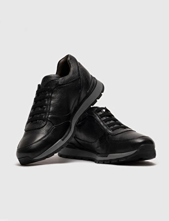 Hakiki Deri Siyah Bağcıklı Erkek Spor Ayakkabı