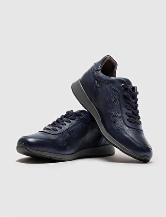 Hakiki Deri Özel Tasarımlı Lacivert Bağcıklı Erkek Spor Ayakkabı