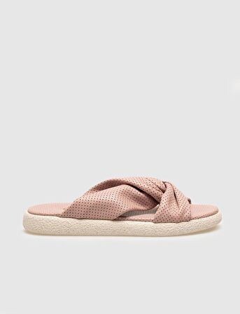 Hakiki Deri Pembe Kadın Düz Terlik