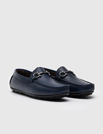 Hakiki Deri Mavi Tokalı Erkek Loafer