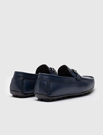 Hakiki Deri Mavi Tokalı Erkek Loafer