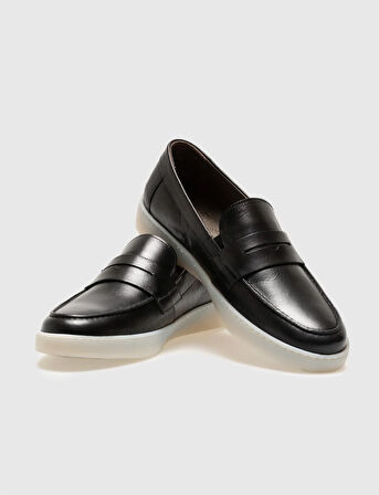 Hakiki Deri Siyah Kemerli Erkek Günlük Ayakkabı