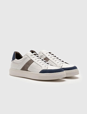 Hakiki Deri Beyaz Bağcıklı Erkek Spor Ayakkabı