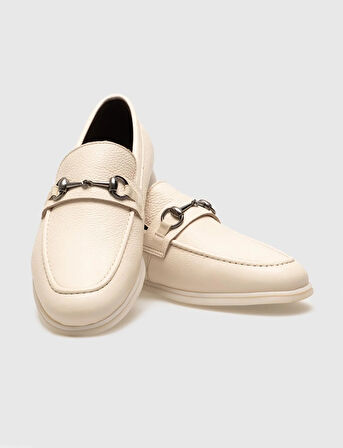 Hakiki Deri Bej Tokalı Erkek Loafer