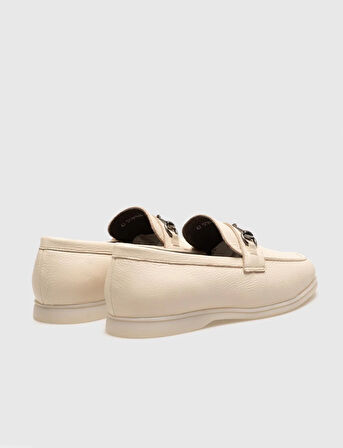 Hakiki Deri Bej Tokalı Erkek Loafer