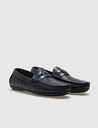 Hakiki Deri Lacivert Tokalı Erkek Loafer