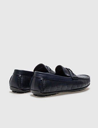 Hakiki Deri Lacivert Tokalı Erkek Loafer