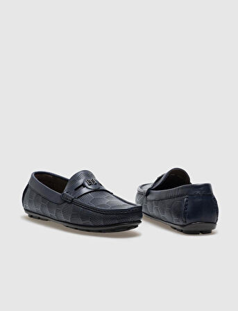 Hakiki Deri Lacivert Tokalı Erkek Loafer