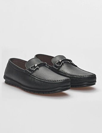 Hakiki Deri Siyah Tokalı Erkek Loafer